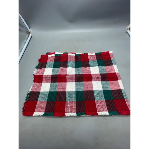 Christmas table runner rectangle plaid red green fringe border 72X13" READ - Picture 2 of 5